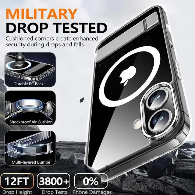 Alt view image 6 of 6 - for iPhone 17 Case with Kickstand [Compatible with Magsafe][1*Screen Protector] Military-Grade Protection & Anti-Yellowing Magnetic Phone Case for iPhone 17 Clear