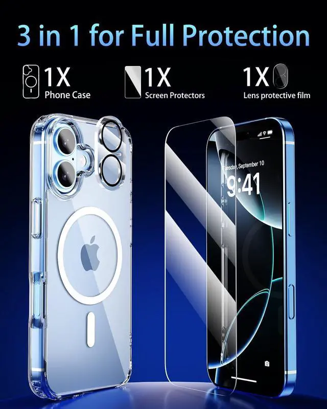 Alt view image 2 of 5 - for iPhone 17 Case Compatible with MagSafe Magnetic Slim Cover Anti-Yellowing & Shockproof Full Camera Protection Includes Screen & Lens Protectors Clear Protective Case