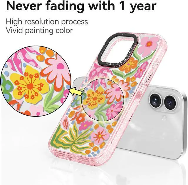 Alt view image 6 of 7 - for iPhone 17 Case Cute - Durable Shockproof 6.6 ft Drop Impact Phone Case - Funny Passion Flower Design (6.3) Glitter Pink