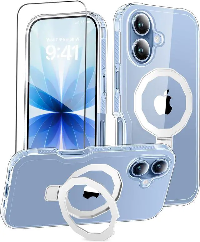 Main image of for iPhone 17 Case with Screen Protector + Camera Lens Protector Built-in Seamless Stand [Compatible with MagSafe] Protective Shockproof Phone Case Cover for iPhone 17 6.3 Inch - Clear