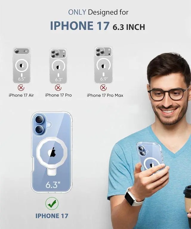 Alt view image 2 of 6 - for iPhone 17 Case with Screen Protector + Camera Lens Protector Built-in Seamless Stand [Compatible with MagSafe] Protective Shockproof Phone Case Cover for iPhone 17 6.3 Inch - Clear