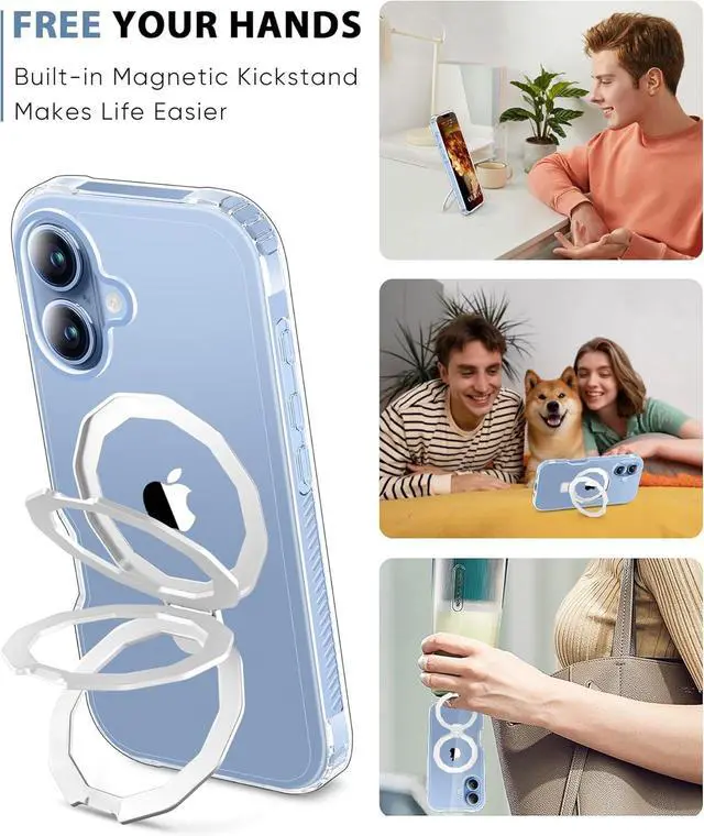 Alt view image 3 of 6 - for iPhone 17 Case with Screen Protector + Camera Lens Protector Built-in Seamless Stand [Compatible with MagSafe] Protective Shockproof Phone Case Cover for iPhone 17 6.3 Inch - Clear