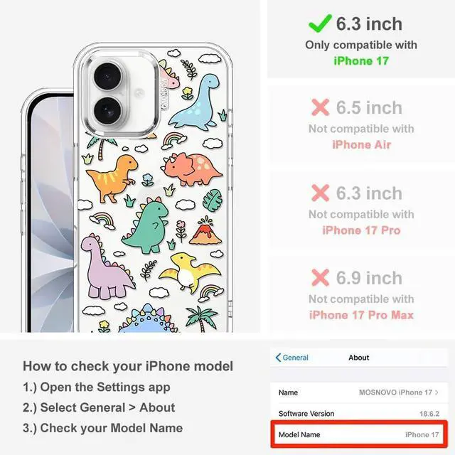 Alt view image 2 of 7 - for iPhone 17 Case | Military Grade 6.6ft Drop Tested | Camera Control | Clear with Dinosaur Land Design