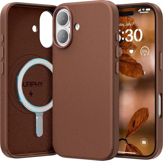 Main image of Case for iPhone 17 Case (6.3 inch 2025) Compatible with MagSafe Faux Leather 17 Phone Cases Whit Soft Microfiber Lining Brown