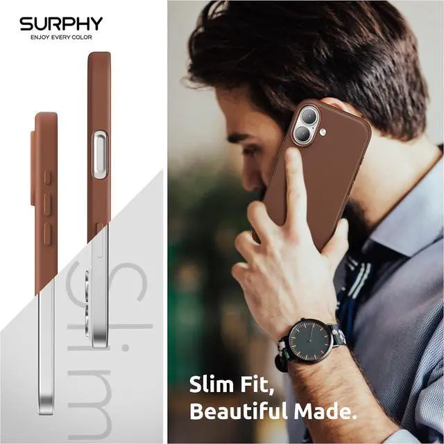 Alt view image 7 of 7 - Case for iPhone 17 Case (6.3 inch 2025) Compatible with MagSafe Faux Leather 17 Phone Cases Whit Soft Microfiber Lining Brown