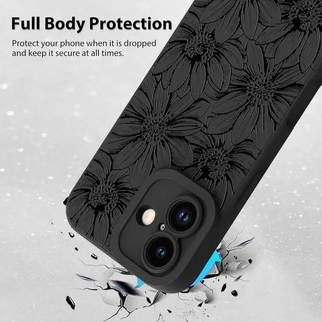 Alt view image 2 of 5 - for iPhone 17 Case 2025 Case Silicone Sunflowers Floral Flowers Cute Pattern Camera Protection Slim Soft Phone Cover for Girls Women -Black