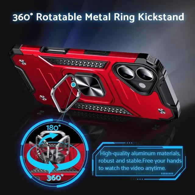 Alt view image 2 of 6 - Designed for iPhone 17 Case with Stand Enhanced 360° Rotatable Metal Ring Kickstand Military Grade Impact Resistant Shockproof Protective Phone Case Cover for iPhone 17 6.3 Red