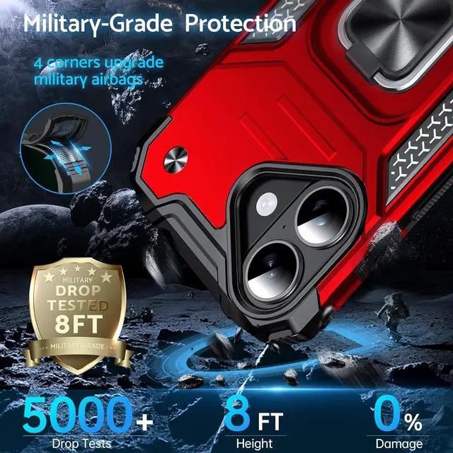 Alt view image 6 of 6 - Designed for iPhone 17 Case with Stand Enhanced 360° Rotatable Metal Ring Kickstand Military Grade Impact Resistant Shockproof Protective Phone Case Cover for iPhone 17 6.3 Red