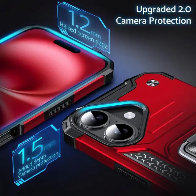 Alt view image 4 of 6 - Designed for iPhone 17 Case with Stand Enhanced 360° Rotatable Metal Ring Kickstand Military Grade Impact Resistant Shockproof Protective Phone Case Cover for iPhone 17 6.3 Red