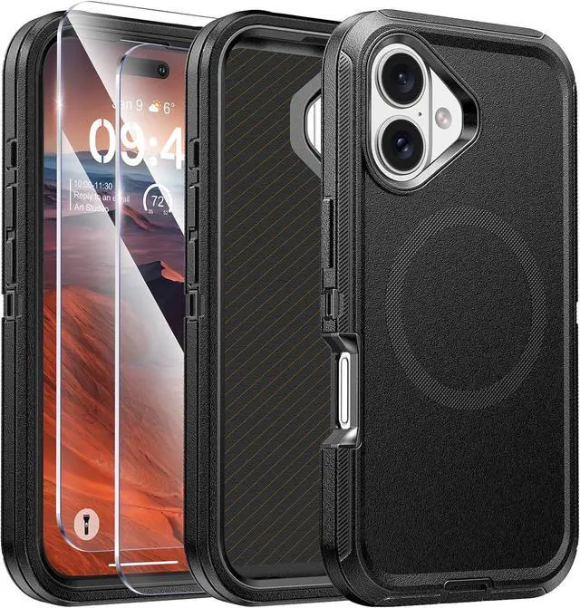 Main image of Compatible with iPhone 17 Case with Screen Protector Shockproof Compatible with MagSafe 3-Layer Drop Protection Heavy Duty Magnetic Phone Case Cover 6.3 Black/Black