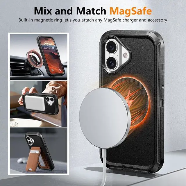Alt view image 2 of 7 - Compatible with iPhone 17 Case with Screen Protector Shockproof Compatible with MagSafe 3-Layer Drop Protection Heavy Duty Magnetic Phone Case Cover 6.3 Black/Black