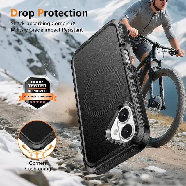 Alt view image 4 of 7 - Compatible with iPhone 17 Case with Screen Protector Shockproof Compatible with MagSafe 3-Layer Drop Protection Heavy Duty Magnetic Phone Case Cover 6.3 Black/Black