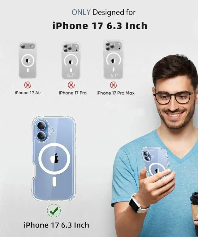 Alt view image 2 of 6 - Compatible with iPhone 17 Case Clear Built-in Screen Protector [Compatible with MagSafe] Full Body Rugged Phone Case Shockproof Protective Magnetic Cover for iphone17 6.3 (Clear)