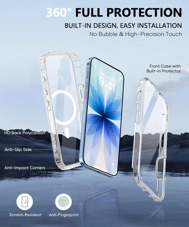 Alt view image 6 of 6 - Compatible with iPhone 17 Case Clear Built-in Screen Protector [Compatible with MagSafe] Full Body Rugged Phone Case Shockproof Protective Magnetic Cover for iphone17 6.3 (Clear)