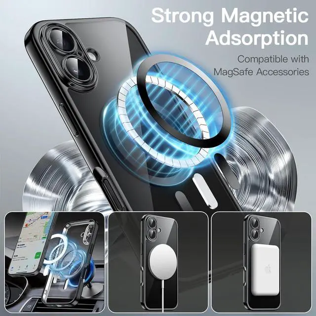 Alt view image 4 of 6 - Magnetic Case for iPhone 17 6.3-Inch Full Camera Lens Protection Compatible with MagSafe Soft Electroplated TPU Frame with Hard Clear PC Back Shockproof Phone Cover (Black)