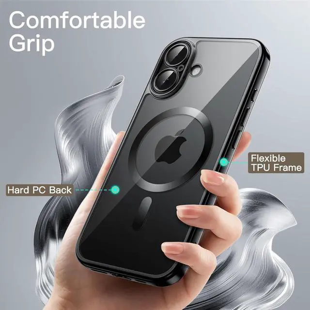 Alt view image 6 of 6 - Magnetic Case for iPhone 17 6.3-Inch Full Camera Lens Protection Compatible with MagSafe Soft Electroplated TPU Frame with Hard Clear PC Back Shockproof Phone Cover (Black)