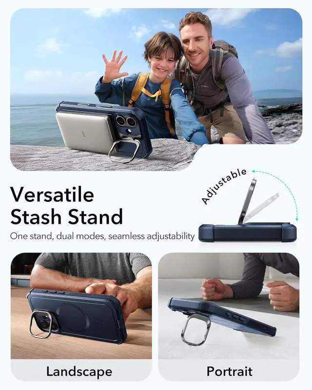 Alt view image 6 of 7 - for iPhone 17 Case with Stash Stand 7X Military-Grade Drop Protection with Camera Control Shock-Absorbing Phone Rugged Cover Compatible with MagSafe Accessories Cyber Series Blue