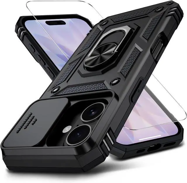 Main image of for iPhone 17 Case with HD Screen Protector & Slide Camera Cover & Rotated Ring Kickstand [Military-Grade] Rugged Heavy Duty Protective Phone Case for iPhone 17 6.3 inch Black