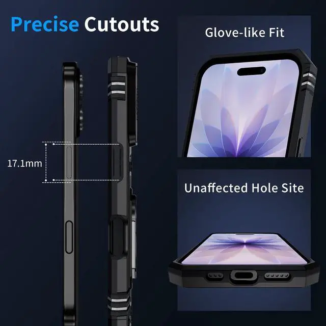 Alt view image 5 of 7 - for iPhone 17 Case with HD Screen Protector & Slide Camera Cover & Rotated Ring Kickstand [Military-Grade] Rugged Heavy Duty Protective Phone Case for iPhone 17 6.3 inch Black