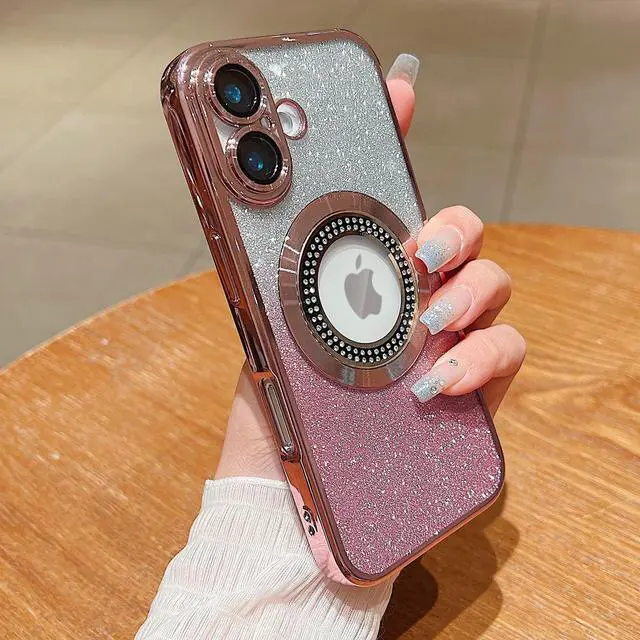 Alt view image 3 of 7 - for iPhone 17 Magnetic Glitter Case Compatible with MagSafe Full Protection Slim Shockproof Anti-Scratch Case with Camera Lens Protector Plating Bling Dust-Proof Net for Women Pink