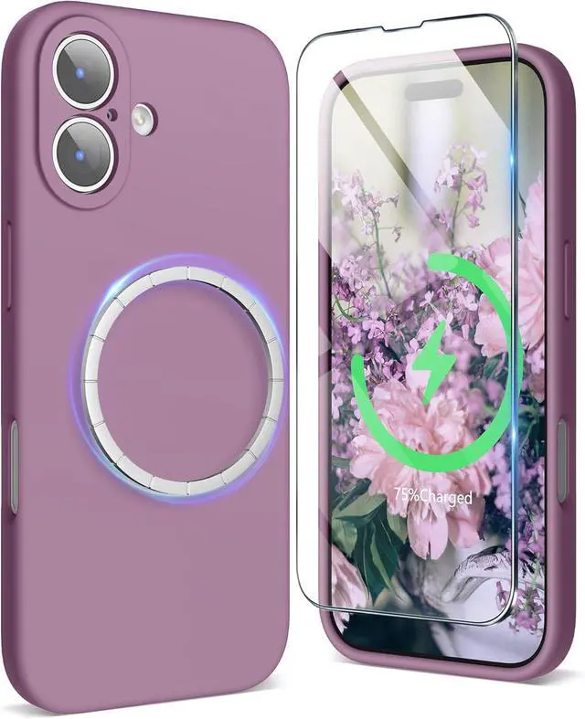 Main image of Case for iPhone 17 Case with Screen Protector (6.3 inch 2025) Compatible with MagSafe Liquid Silicone 17 Phone Cases Whit Soft Microfiber Lining Lilac Purple