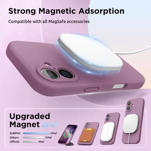 Alt view image 3 of 7 - Case for iPhone 17 Case with Screen Protector (6.3 inch 2025) Compatible with MagSafe Liquid Silicone 17 Phone Cases Whit Soft Microfiber Lining Lilac Purple