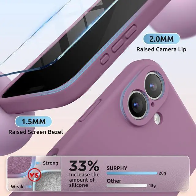 Alt view image 6 of 7 - Case for iPhone 17 Case with Screen Protector (6.3 inch 2025) Compatible with MagSafe Liquid Silicone 17 Phone Cases Whit Soft Microfiber Lining Lilac Purple