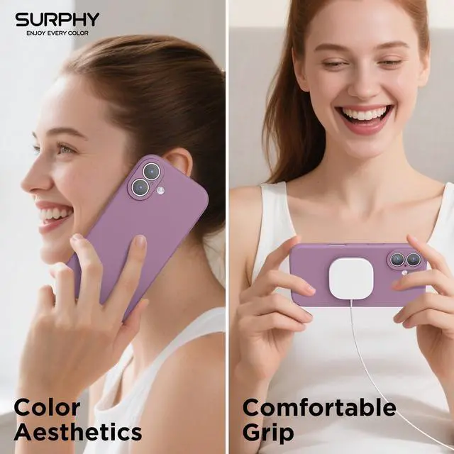 Alt view image 7 of 7 - Case for iPhone 17 Case with Screen Protector (6.3 inch 2025) Compatible with MagSafe Liquid Silicone 17 Phone Cases Whit Soft Microfiber Lining Lilac Purple