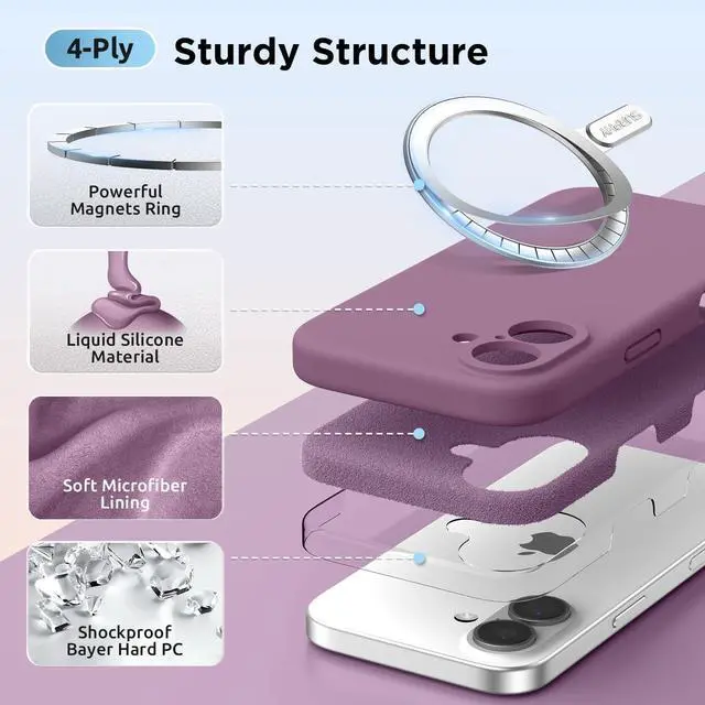 Alt view image 5 of 7 - Case for iPhone 17 Case with Screen Protector (6.3 inch 2025) Compatible with MagSafe Liquid Silicone 17 Phone Cases Whit Soft Microfiber Lining Lilac Purple