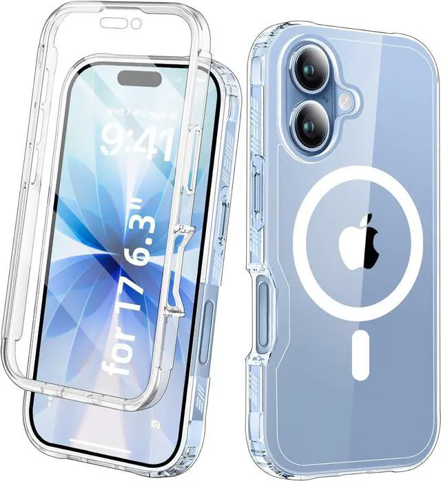 Main image of Compatible with iPhone 17 Case Clear Built-in Screen Protector [Compatible with MagSafe] Full Body Rugged Phone Case Shockproof Protective Magnetic Cover for iphone17 6.3 (Clear)