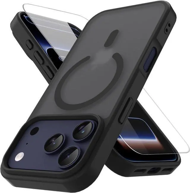 Main image of Magnetic for iPhone 17 Pro Max Case with 1 Screen Protector [Mil-Grade Drop Protection] [Compatible with Magsafe] Shockproof Slim Translucent Matte Protective Phone Case Black