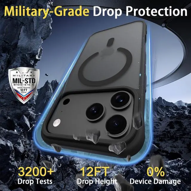 Alt view image 4 of 7 - Magnetic for iPhone 17 Pro Max Case with 1 Screen Protector [Mil-Grade Drop Protection] [Compatible with Magsafe] Shockproof Slim Translucent Matte Protective Phone Case Black