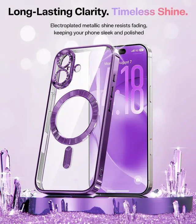 Alt view image 3 of 7 - Designed for iPhone 17 Case 6.3 [Glitter Card & Wrist Strap] [Compatible with MagSafe] [2X HD Screen Protectors] Surround Raised Lens Protection for iPhone 17 Case 6.3 Inch Purple