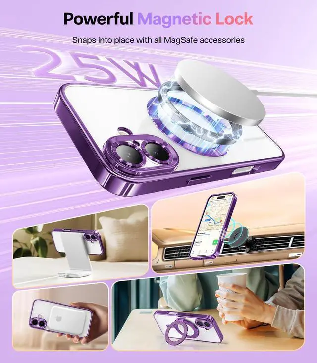 Alt view image 4 of 7 - Designed for iPhone 17 Case 6.3 [Glitter Card & Wrist Strap] [Compatible with MagSafe] [2X HD Screen Protectors] Surround Raised Lens Protection for iPhone 17 Case 6.3 Inch Purple