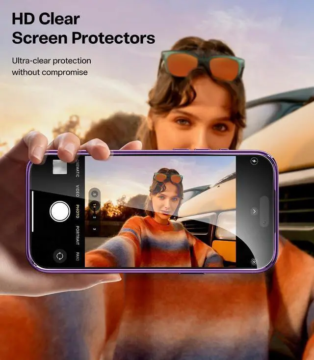 Alt view image 7 of 7 - Designed for iPhone 17 Case 6.3 [Glitter Card & Wrist Strap] [Compatible with MagSafe] [2X HD Screen Protectors] Surround Raised Lens Protection for iPhone 17 Case 6.3 Inch Purple