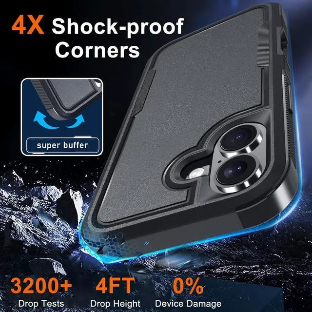 Alt view image 2 of 7 - Case for iPhone 17 Phone Cover with Screen Protector Military Grade Heavy Duty Shockproof PhoneCase with Wrist Lanyard Strap 2025 Black Matte