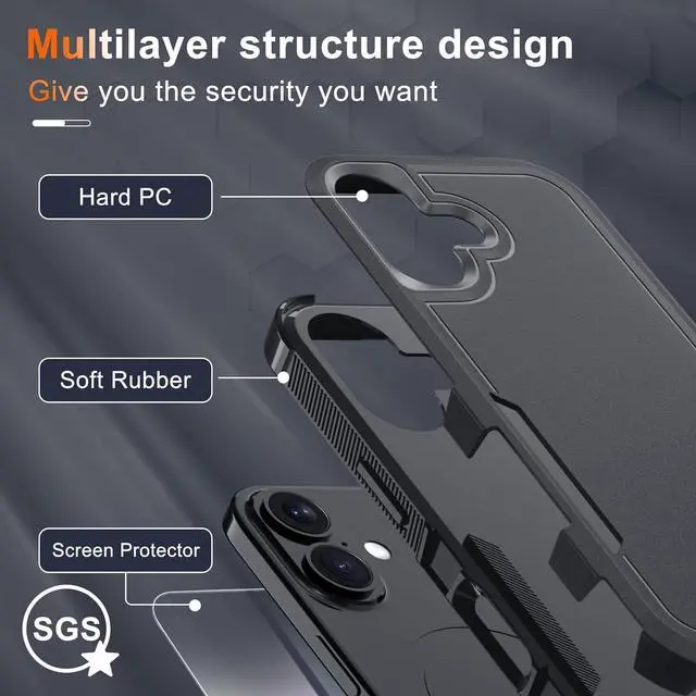 Alt view image 3 of 7 - Case for iPhone 17 Phone Cover with Screen Protector Military Grade Heavy Duty Shockproof PhoneCase with Wrist Lanyard Strap 2025 Black Matte