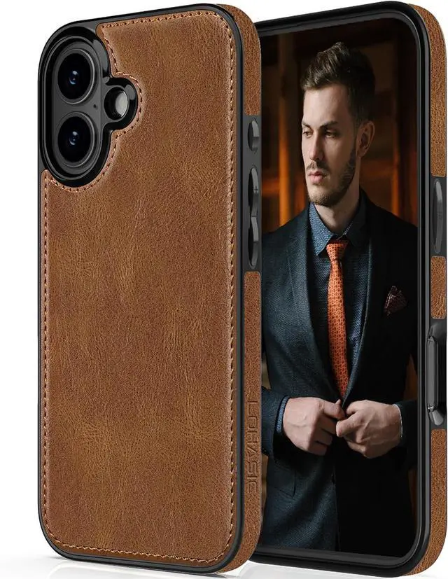 Main image of Designed for iPhone 17 Case Luxury Elegant PU Leather Classic Full Body Protective Men Women Phone Cases Soft Back Cover for iPhone 17 6.3 inch 2025 Brown