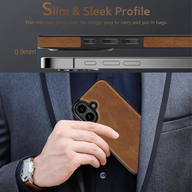 Alt view image 3 of 7 - Designed for iPhone 17 Case Luxury Elegant PU Leather Classic Full Body Protective Men Women Phone Cases Soft Back Cover for iPhone 17 6.3 inch 2025 Brown