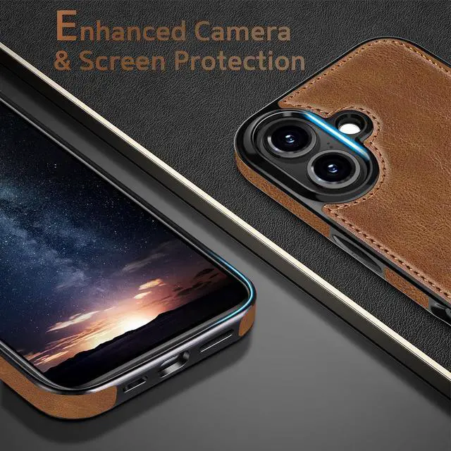 Alt view image 4 of 7 - Designed for iPhone 17 Case Luxury Elegant PU Leather Classic Full Body Protective Men Women Phone Cases Soft Back Cover for iPhone 17 6.3 inch 2025 Brown