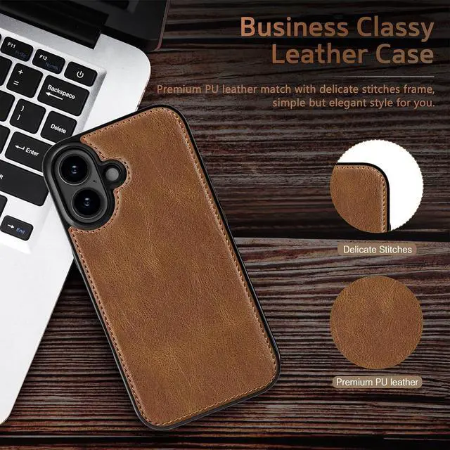 Alt view image 5 of 7 - Designed for iPhone 17 Case Luxury Elegant PU Leather Classic Full Body Protective Men Women Phone Cases Soft Back Cover for iPhone 17 6.3 inch 2025 Brown