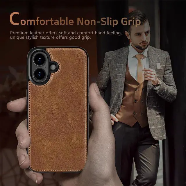 Alt view image 6 of 7 - Designed for iPhone 17 Case Luxury Elegant PU Leather Classic Full Body Protective Men Women Phone Cases Soft Back Cover for iPhone 17 6.3 inch 2025 Brown