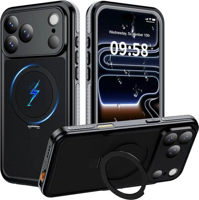 Main image of Magnetic for iPhone 17 Pro Max Case Waterproof Built in Screen Protector [Compatible with MagSafe] [Invisible Stand] [IP68 Underwater] Full Body Protection Phone Case 6.9 Black