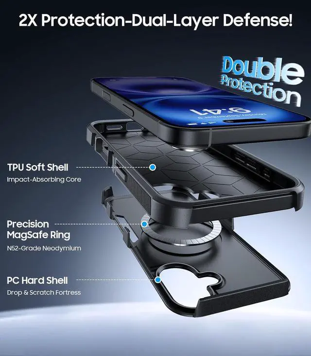 Alt view image 3 of 6 - Magnetic for iPhone 17 Case [Compatible with MagSafe] Military-Grade Shockproof Protection for i Phone 17 case[Heavy Duty Protection] Protective Phone Cover for iPhone17 6.3 Black