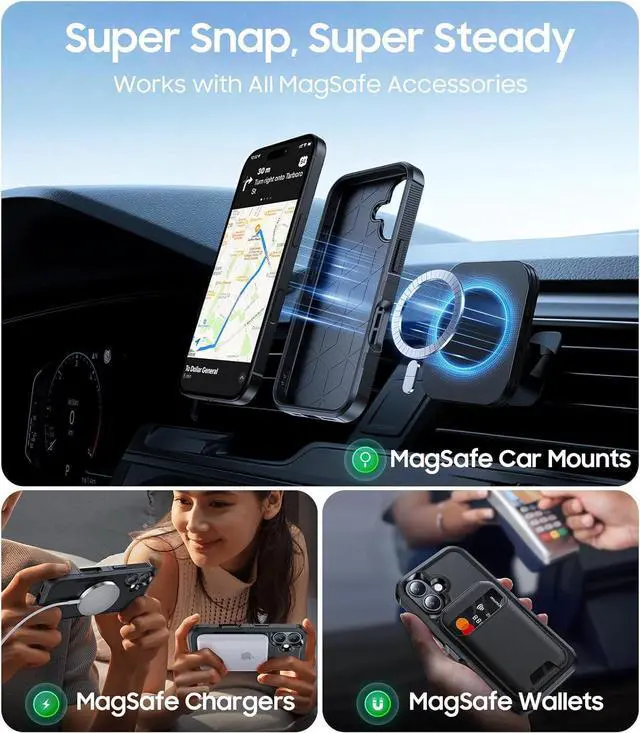 Alt view image 6 of 6 - Magnetic for iPhone 17 Case [Compatible with MagSafe] Military-Grade Shockproof Protection for i Phone 17 case[Heavy Duty Protection] Protective Phone Cover for iPhone17 6.3 Black