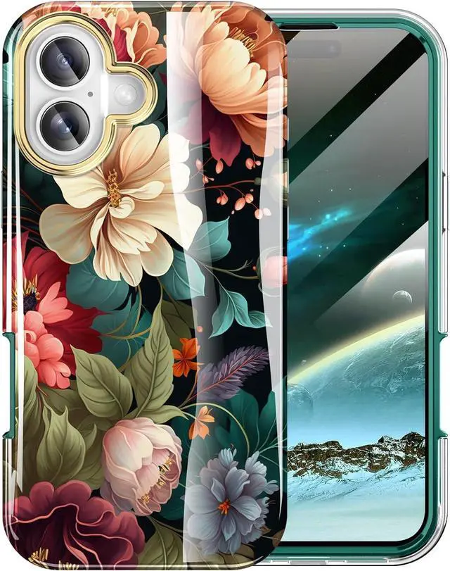 Alt view image 2 of 7 - Cute Flower Case for iPhone 17 6.3 inch Built with Screen tector Lightweight and Stylish Full Body Shockof tective Rugged TPU Case for Women/Girls-Black Flower