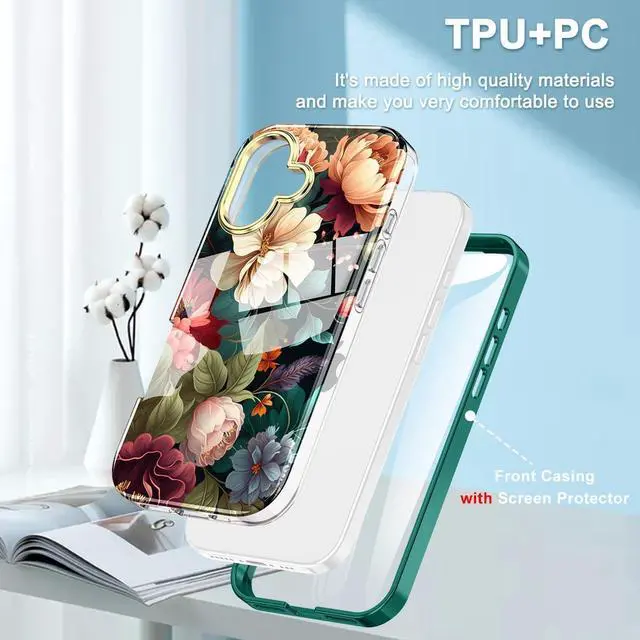 Alt view image 7 of 7 - Cute Flower Case for iPhone 17 6.3 inch Built with Screen tector Lightweight and Stylish Full Body Shockof tective Rugged TPU Case for Women/Girls-Black Flower