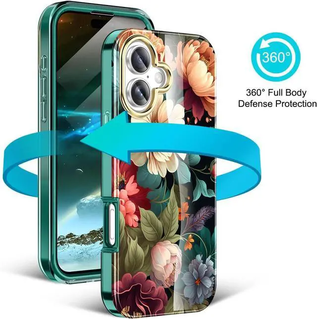 Alt view image 6 of 7 - Cute Flower Case for iPhone 17 6.3 inch Built with Screen tector Lightweight and Stylish Full Body Shockof tective Rugged TPU Case for Women/Girls-Black Flower