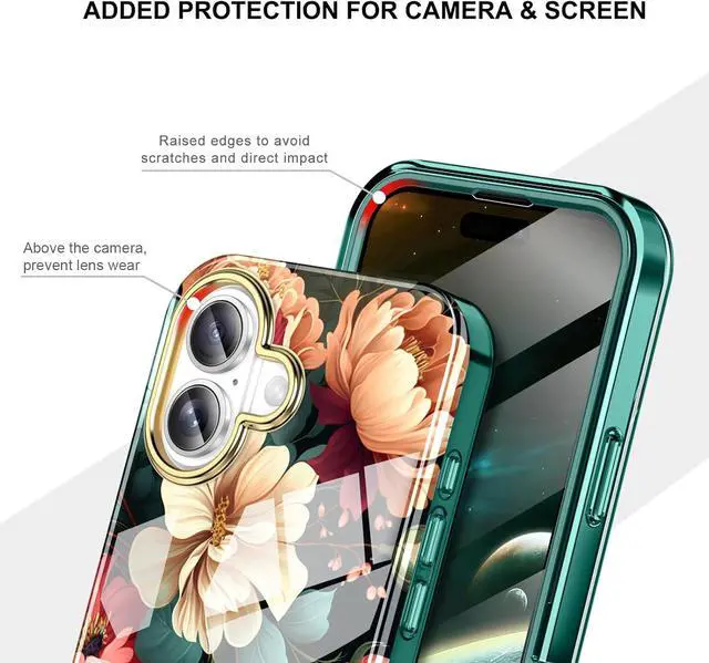 Alt view image 5 of 7 - Cute Flower Case for iPhone 17 6.3 inch Built with Screen tector Lightweight and Stylish Full Body Shockof tective Rugged TPU Case for Women/Girls-Black Flower