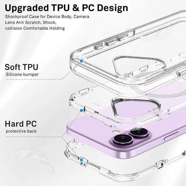 Alt view image 2 of 7 - for iPhone 17 Case Clear [Non Yellowing] [Compatible with MagSafe] Shockproof 3-Layer Full Body Protection Rugged Heavy Duty Cover Case for  iPhone 17 6.3 Clear Glitter